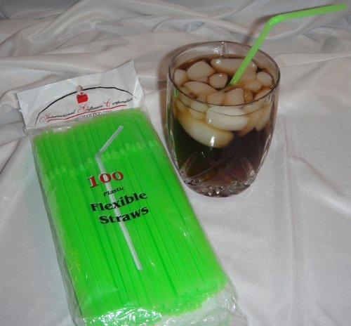 IGC 100 Straws - Flex/Flexible Drinking Straws - Luau - Wedding - Party - Lime Green - 100 Flexible Straws