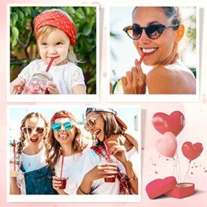 Whaline 100Pcs Valentine's Day Plastic Straws Heart Shape Red Drinking Straws Sweet Disposable Coffee Milk Straws Individually Wrapped Straws for Wedding Bridal Shower Birthday Party Supplies