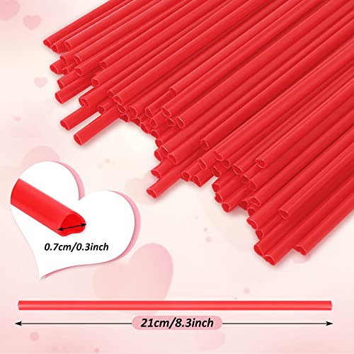 Whaline 100Pcs Valentine's Day Plastic Straws Heart Shape Red Drinking Straws Sweet Disposable Coffee Milk Straws Individually Wrapped Straws for Wedding Bridal Shower Birthday Party Supplies