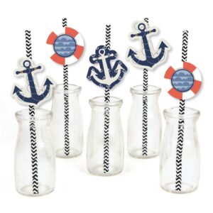 big dot of happiness ahoy - nautical paper straw decor - baby shower or birthday party striped decorative straws - set of 24