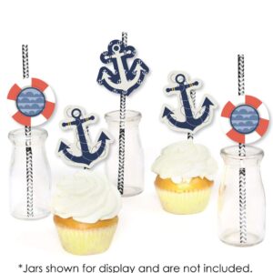 Big Dot of Happiness Ahoy - Nautical Paper Straw Decor - Baby Shower or Birthday Party Striped Decorative Straws - Set of 24