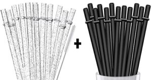 alink 12 reusable black straws + 12 clear glitter straws
