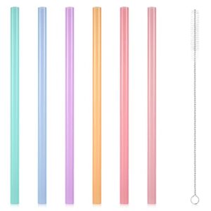 6pcs silicone straws reusable replacement straws, 9.6inch long flexible drinking straw with cleaning brush, odorless soft silicone straws for kids parties, bpa free (multicolored)