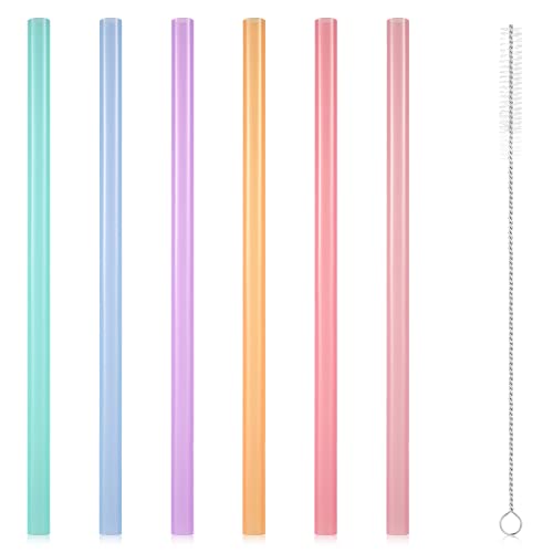 6pcs Silicone Straws Reusable Replacement Straws, 9.6inch Long Flexible Drinking Straw with Cleaning Brush, Odorless Soft Silicone Straws for Kids Parties, BPA Free (Multicolored)