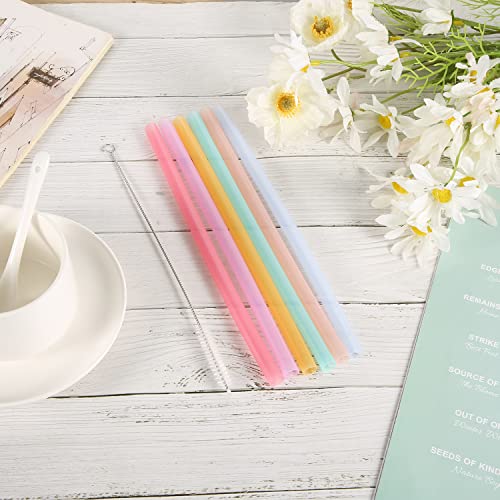 6pcs Silicone Straws Reusable Replacement Straws, 9.6inch Long Flexible Drinking Straw with Cleaning Brush, Odorless Soft Silicone Straws for Kids Parties, BPA Free (Multicolored)