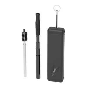 EcoVessel QUICKSTRAW – Stainless Steel Straw with Telescopic Function comes with Straw Cleaning Brush and Travel Case (Black Shadow)