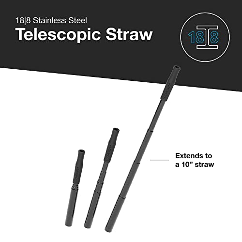 EcoVessel QUICKSTRAW – Stainless Steel Straw with Telescopic Function comes with Straw Cleaning Brush and Travel Case (Black Shadow)