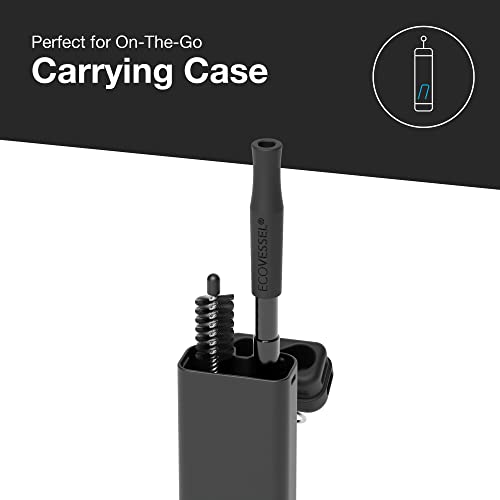 EcoVessel QUICKSTRAW – Stainless Steel Straw with Telescopic Function comes with Straw Cleaning Brush and Travel Case (Black Shadow)