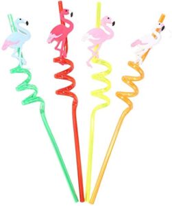 12pcs reusable straws silly crazy loop straws plastic drinking straws for wedding birthday party favors supplies - flamingo
