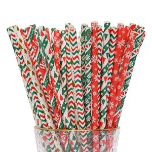 100PCS YAOSHENG Christmas Paper Straws for drinking, Biodegradable red green straws for Party Supplies,Holiday,Easter,Cake pop sticks, Thanksgiving Christmas Holiday Gift (Assorted Colors)