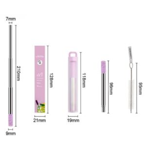 Hoshen 2-Pack Reusable Folding Metal Straw, Outdoor Travel Portable Telescopic Straw, Including Silicone Tip, Cleaning Brush and PP Drawer Shell (Color Box Packaging) - Purple