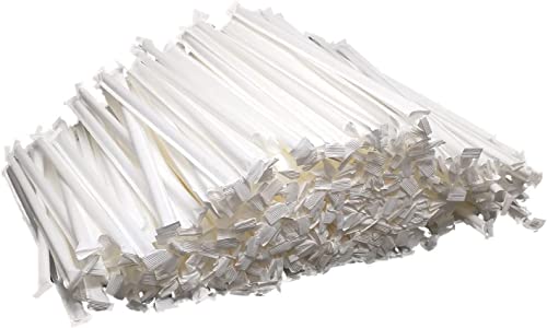 Eco Craft Stix Plastic Straws Wrapped 1000 Pack - 8 inch Drinking Straw, Foodservice Disposable Straws, Bulk Set. 7.75 inches Wrapped.