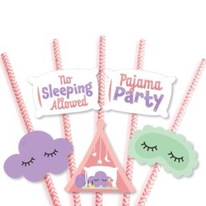 big dot of happiness pajama slumber party - paper straw decor - girls sleepover birthday party striped decorative straws - set of 24