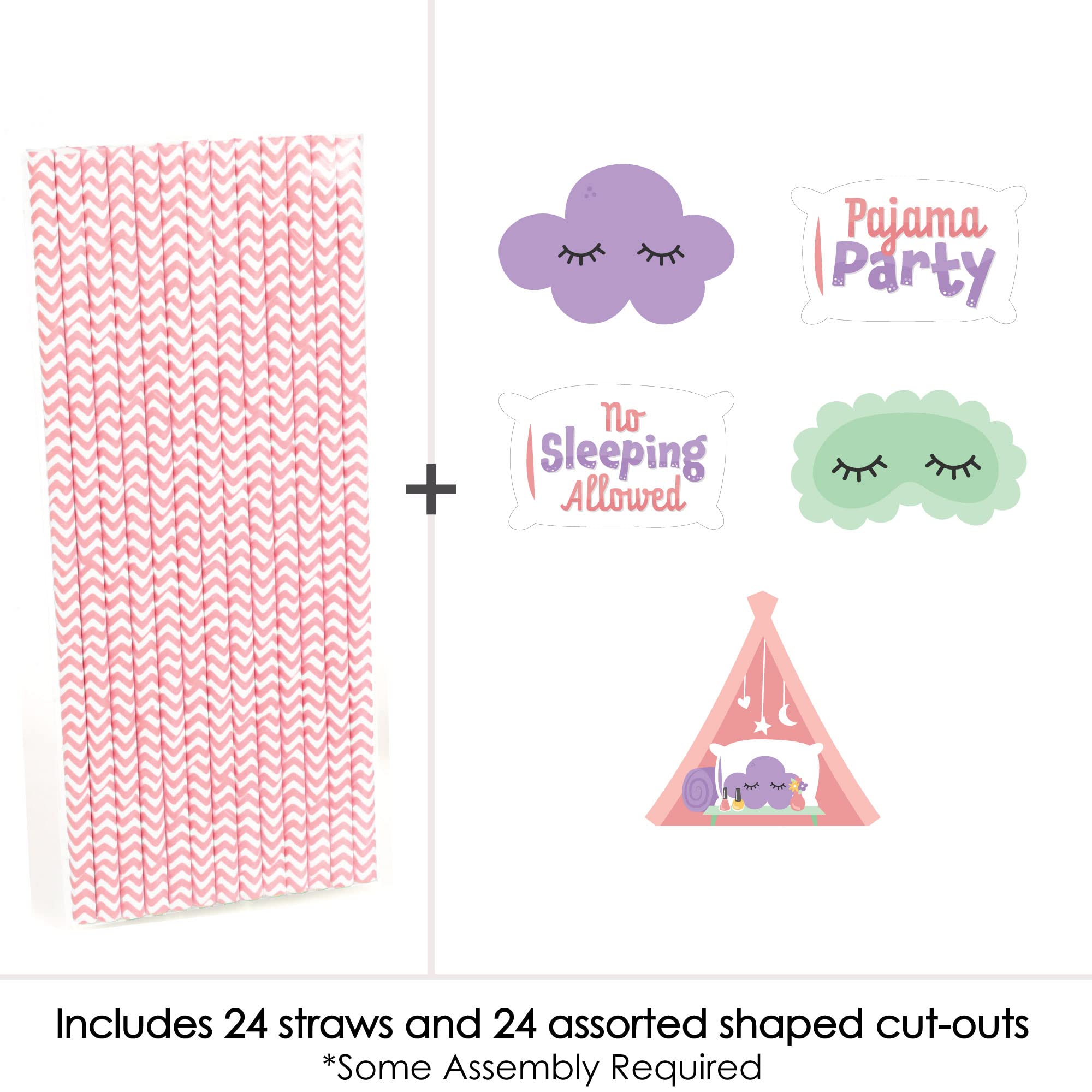 Big Dot of Happiness Pajama Slumber Party - Paper Straw Decor - Girls Sleepover Birthday Party Striped Decorative Straws - Set of 24
