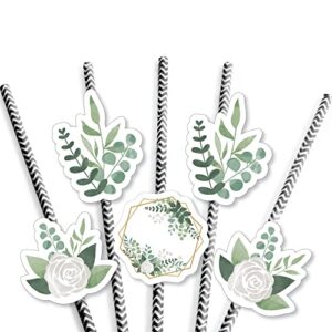 Big Dot of Happiness Boho Botanical - Paper Straw Decor - Greenery Party Striped Decorative Straws - Set of 24