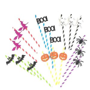 zah pack of 60pcs halloween party straws disposable straws for kids adult cute funny party supplies photo favor halloween decoration (bats/skull/boo!/spider/pumpkin/switch)