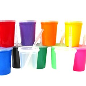 Talisman, Small Plastic Drinking Glasses, Lids and Straws, 12 Ounce, 12 Pack, Mix Colors