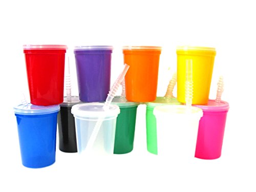 Talisman, Small Plastic Drinking Glasses, Lids and Straws, 12 Ounce, 12 Pack, Mix Colors