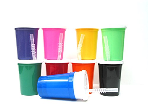 Talisman, Small Plastic Drinking Glasses, Lids and Straws, 12 Ounce, 12 Pack, Mix Colors
