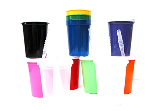 Talisman, Small Plastic Drinking Glasses, Lids and Straws, 12 Ounce, 12 Pack, Mix Colors