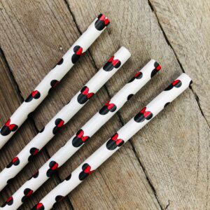Minnie Mouse Inspired Paper Straws - Red Black White - 7.75 inches - 50 Pack - Outside The Box Papers Brand