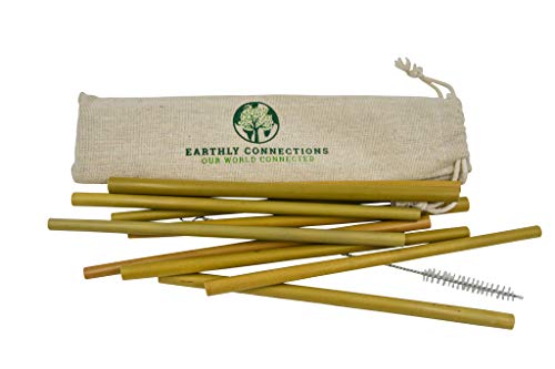 Bamboo Straws Drinking Reusable- Includes FREE Cleaning Brush and FREE Travel Pouch- Eco-Friendly, Zero Waste, Compostable and Biodegradable Straw for Tea, Coffee, Water and Juice- 10-Pack