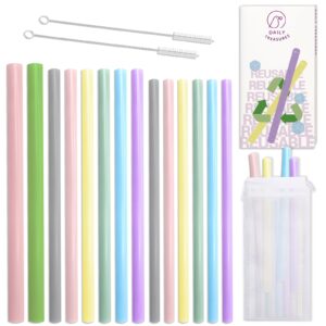 daily treasures 14pcs silicone drinking straws, 3 sizes reusable silicone straws straight with 2 bags & 2 brushes-reusable boba smoothie straws for 30 or 20oz tumblers,yeti, ozark(0.5", 0.43", 0.35")