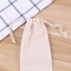 BESTonZON 5 Pcs Cotton and Linen Pouch Bag Straw Carrying Case for Stainless Steel Drinking Straws Cutlery Fork Spoon Storage