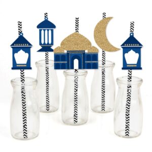 Ramadan - Paper Straw Decor - Eid Mubarak Striped Decorative Straws - Set of 24