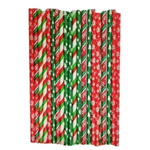 sene christmas paper straws 100-pack, 7.75 inches, stripe paper straws, red, green, bulk, snow, christmas paper straws, thanksgiving christmas holiday gift