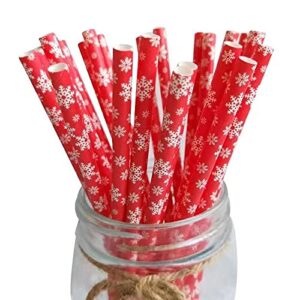 Sene Christmas Paper Straws 100-Pack, 7.75 Inches, Stripe Paper Straws, Red, Green, Bulk, Snow, Christmas Paper Straws, Thanksgiving Christmas Holiday Gift