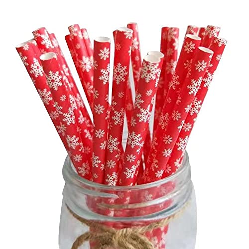 Sene Christmas Paper Straws 100-Pack, 7.75 Inches, Stripe Paper Straws, Red, Green, Bulk, Snow, Christmas Paper Straws, Thanksgiving Christmas Holiday Gift