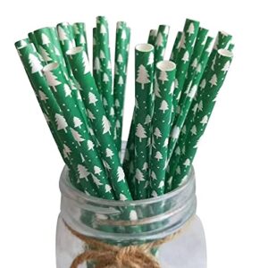 Sene Christmas Paper Straws 100-Pack, 7.75 Inches, Stripe Paper Straws, Red, Green, Bulk, Snow, Christmas Paper Straws, Thanksgiving Christmas Holiday Gift