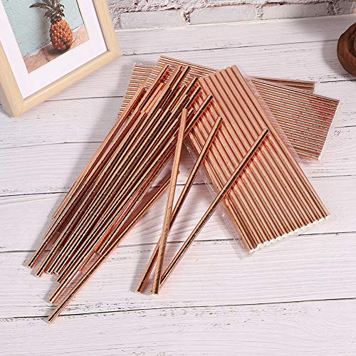 100Pcs Rose Gold Paper Straws Disposable Tableware for Party Birthday Wedding Celebrations Decorations