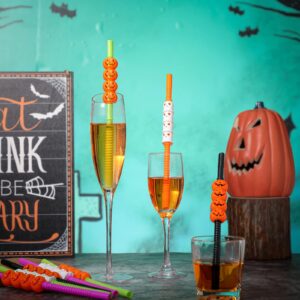 28 Pcs Halloween Straws Plastic Party Straws Include Pumpkin Ghost Reusable Drinking Straws Halloween Party Decoration for Kids Halloween Party Supply
