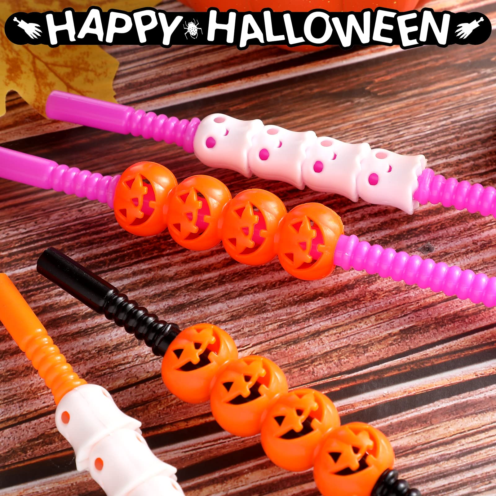 28 Pcs Halloween Straws Plastic Party Straws Include Pumpkin Ghost Reusable Drinking Straws Halloween Party Decoration for Kids Halloween Party Supply