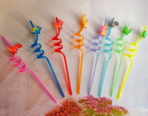 8 pieces plastic reusable dinosaur straws for kids, animal safari jungle drinking dinosaur theme straws for party decoration supplies birthday