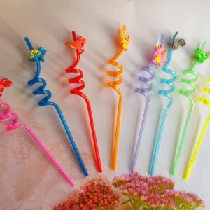 8 Pieces Plastic Reusable Dinosaur Straws for Kids, Animal Safari Jungle Drinking Dinosaur Theme Straws for Party Decoration Supplies Birthday