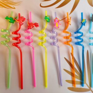 8 Pieces Plastic Reusable Dinosaur Straws for Kids, Animal Safari Jungle Drinking Dinosaur Theme Straws for Party Decoration Supplies Birthday