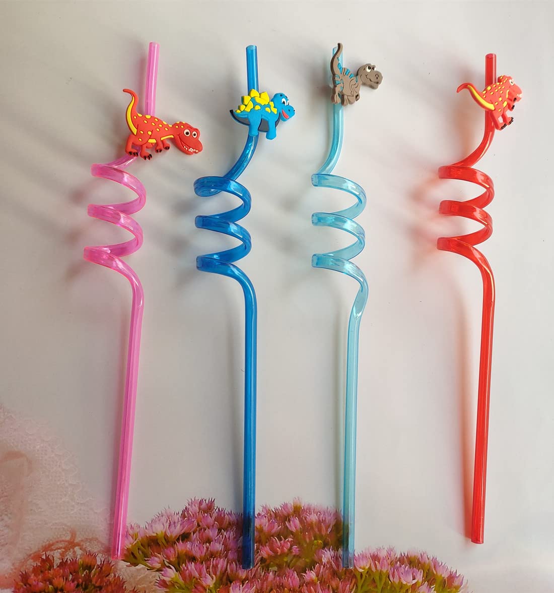 8 Pieces Plastic Reusable Dinosaur Straws for Kids, Animal Safari Jungle Drinking Dinosaur Theme Straws for Party Decoration Supplies Birthday