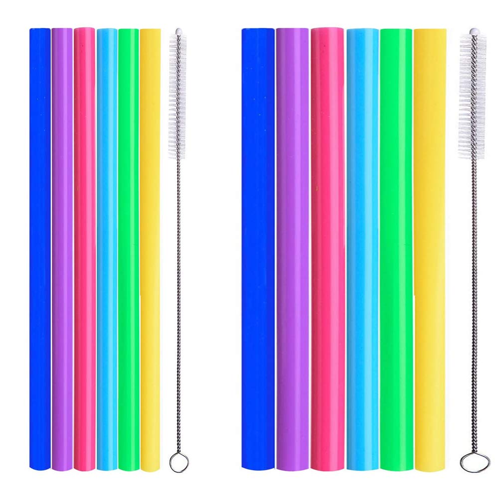 ALINK 6 Silicone Smoothie Straws + 6 Extra Wide Boba Tea Straws