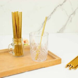 TABLECLOTHSFACTORY 50 Pack | 8" Metallic Gold Foil Food Grade Paper Drinking Straws, Biodegradable Disposable Party Straws