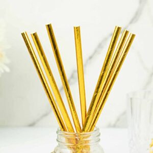 TABLECLOTHSFACTORY 50 Pack | 8" Metallic Gold Foil Food Grade Paper Drinking Straws, Biodegradable Disposable Party Straws