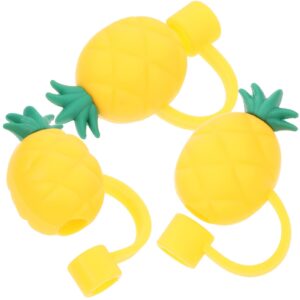 sherchpry 3pcs straw tips cover pineapple shape straw toppers straw plugs silicone straw tips cap for resuable straws protector