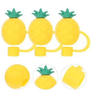 SHERCHPRY 3pcs Straw Tips Cover Pineapple Shape Straw Toppers Straw Plugs Silicone Straw Tips Cap for Resuable Straws Protector