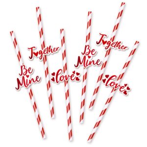 whaline valentine's day paper straws 60pcs metallic red drinking straws with 60pcs foil red letter slices white stripe disposable straws for beverages cocktail wedding birthday party supplies