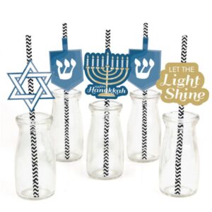 big dot of happiness happy hanukkah paper straw decor - chanukah party striped decorative straws - set of 24