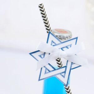 Big Dot of Happiness Happy Hanukkah Paper Straw Decor - Chanukah Party Striped Decorative Straws - Set of 24