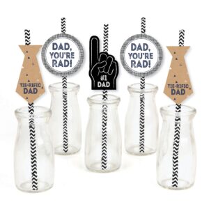 Big Dot of Happiness My Dad is Rad Paper Straw Decor - Father's Day Party Striped Decorative Straws - Set of 24