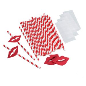 gadpiparty 50pcs paper drinking straws red lips decorative cocktail drinking straws valentines day straws for birthday wedding baby shower theme decoration